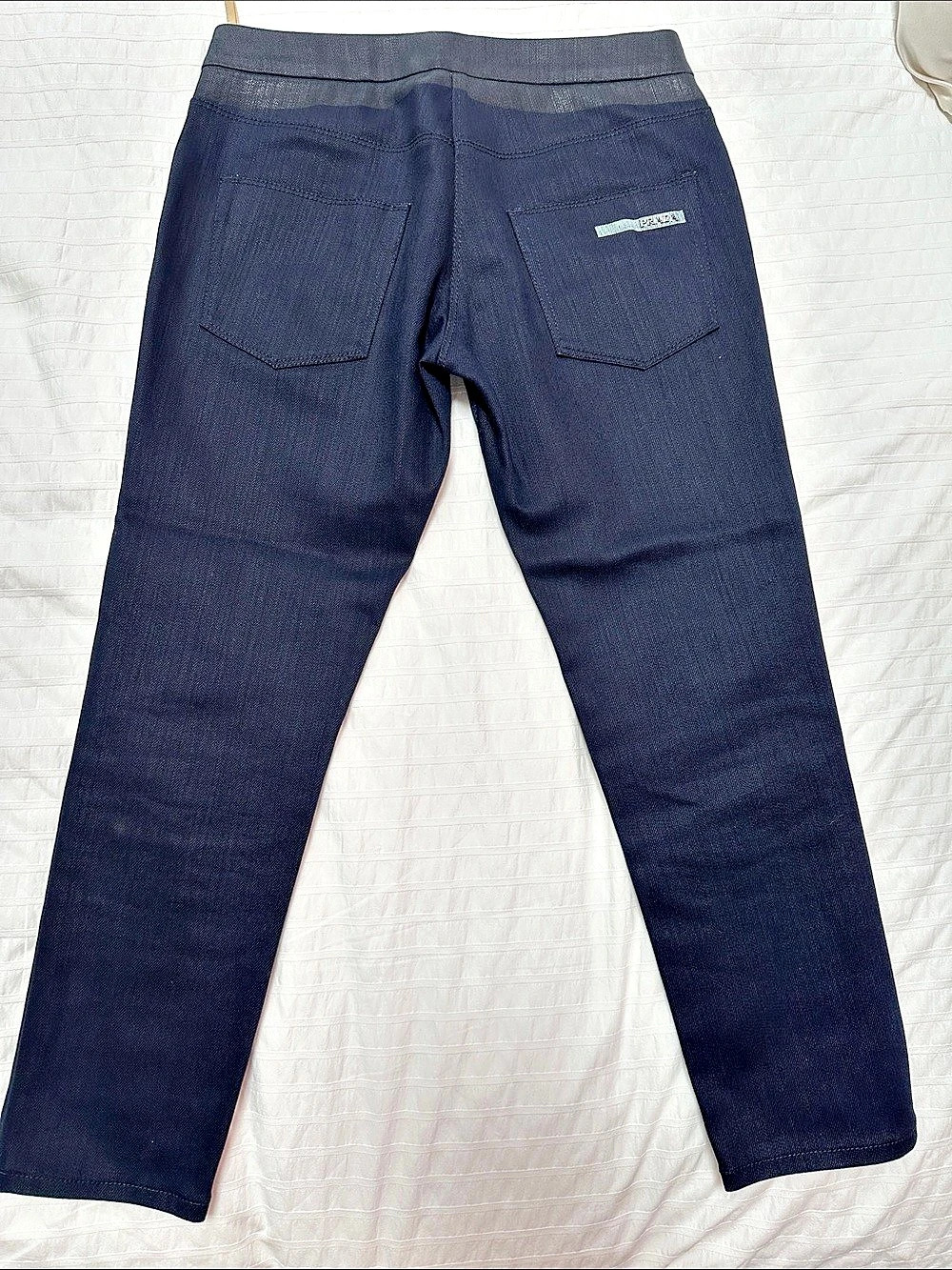 PRADA Denim Stretch Straight Fit Pants Dark Blue with Dark Grey Painted Waist 26
